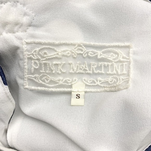 Pink Martini Short Sleeve Sheath Dress Size Small Pockets Navy Blue Crepe Floral - Picture 6 of 7